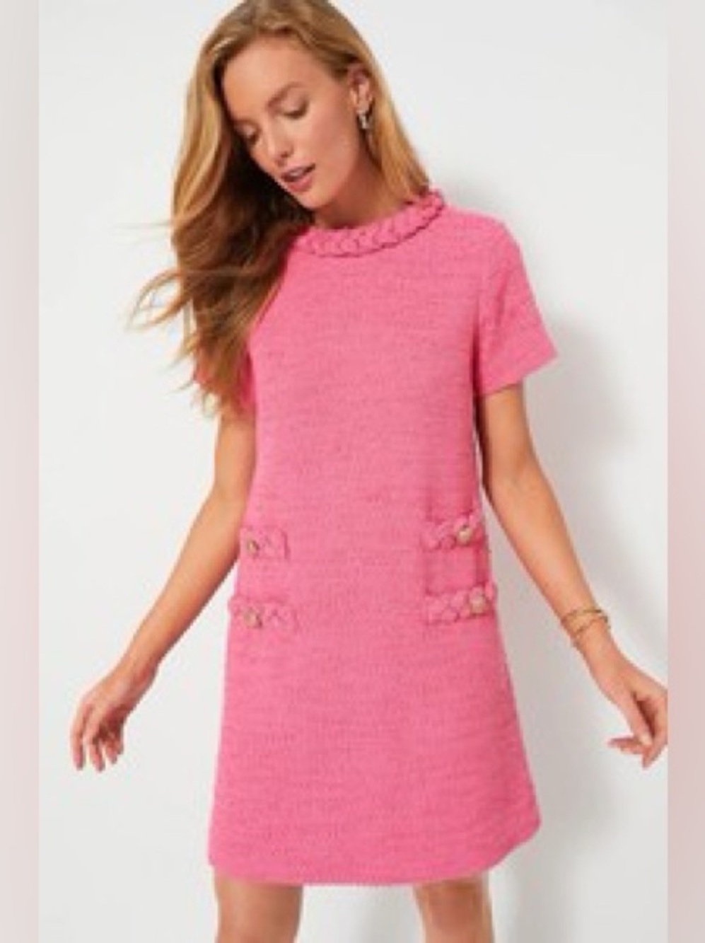 Tuckernuck Pink Jackie Short-Sleeve Tweed Shift Dress